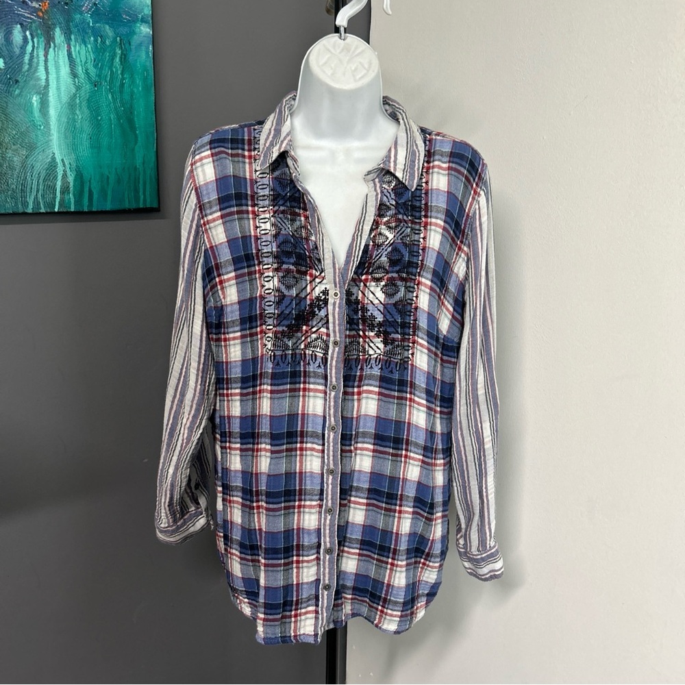 **Vintage America Women’s XL Plaid Button Embroidered Shirt Western